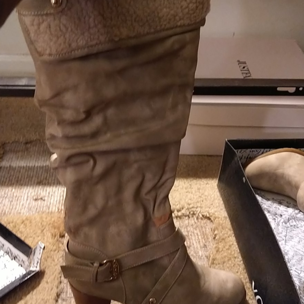 Beige high heel boots